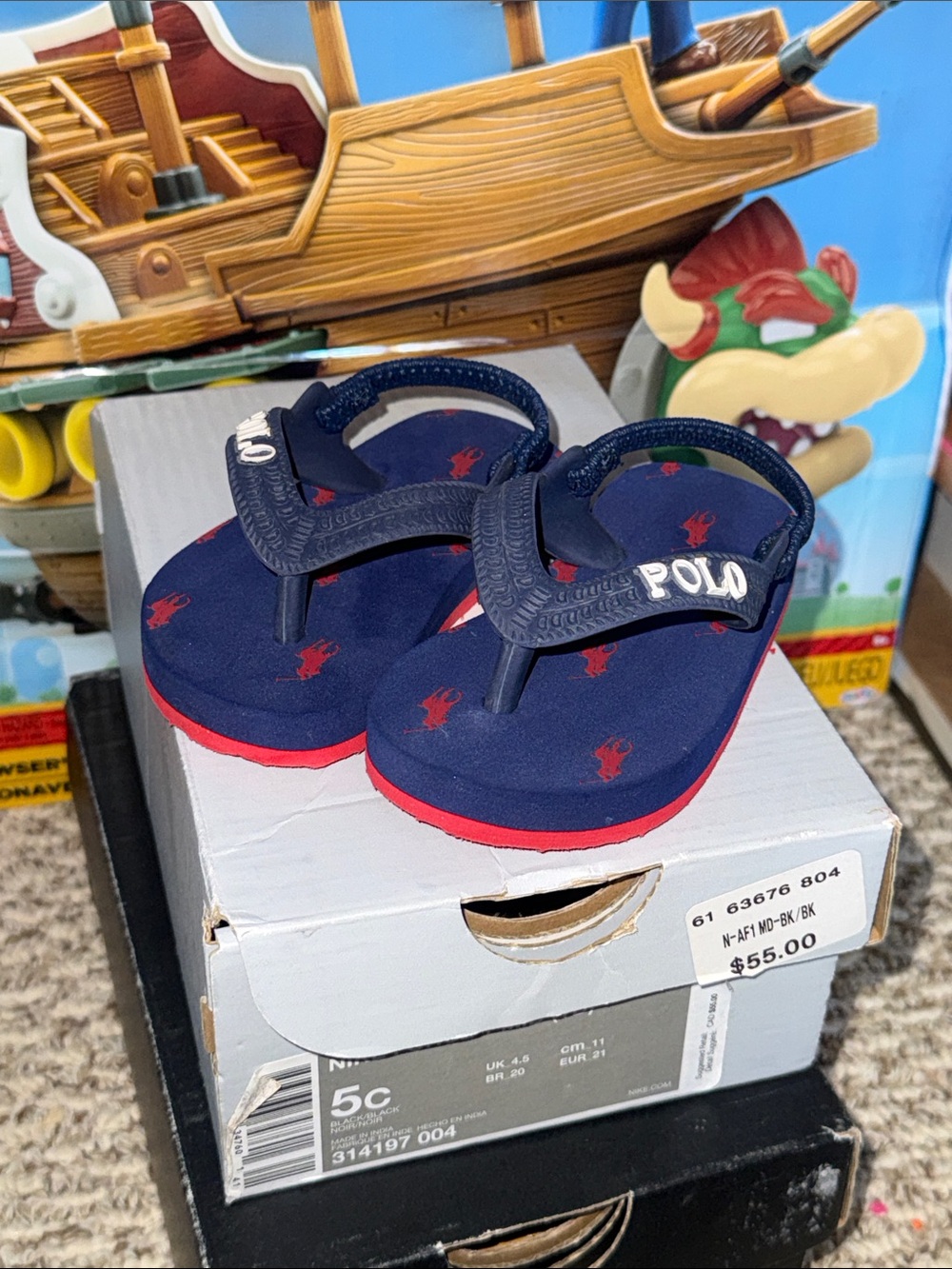 Polo by Ralph Lauren Navy and Red Kids Flip Flop Sandals 4C Baby